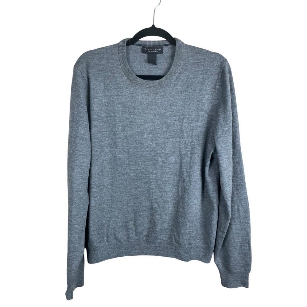 The Mens Store Bloomingdales Gray 100% Merino Wool Crew Neck Sweater Mens XL